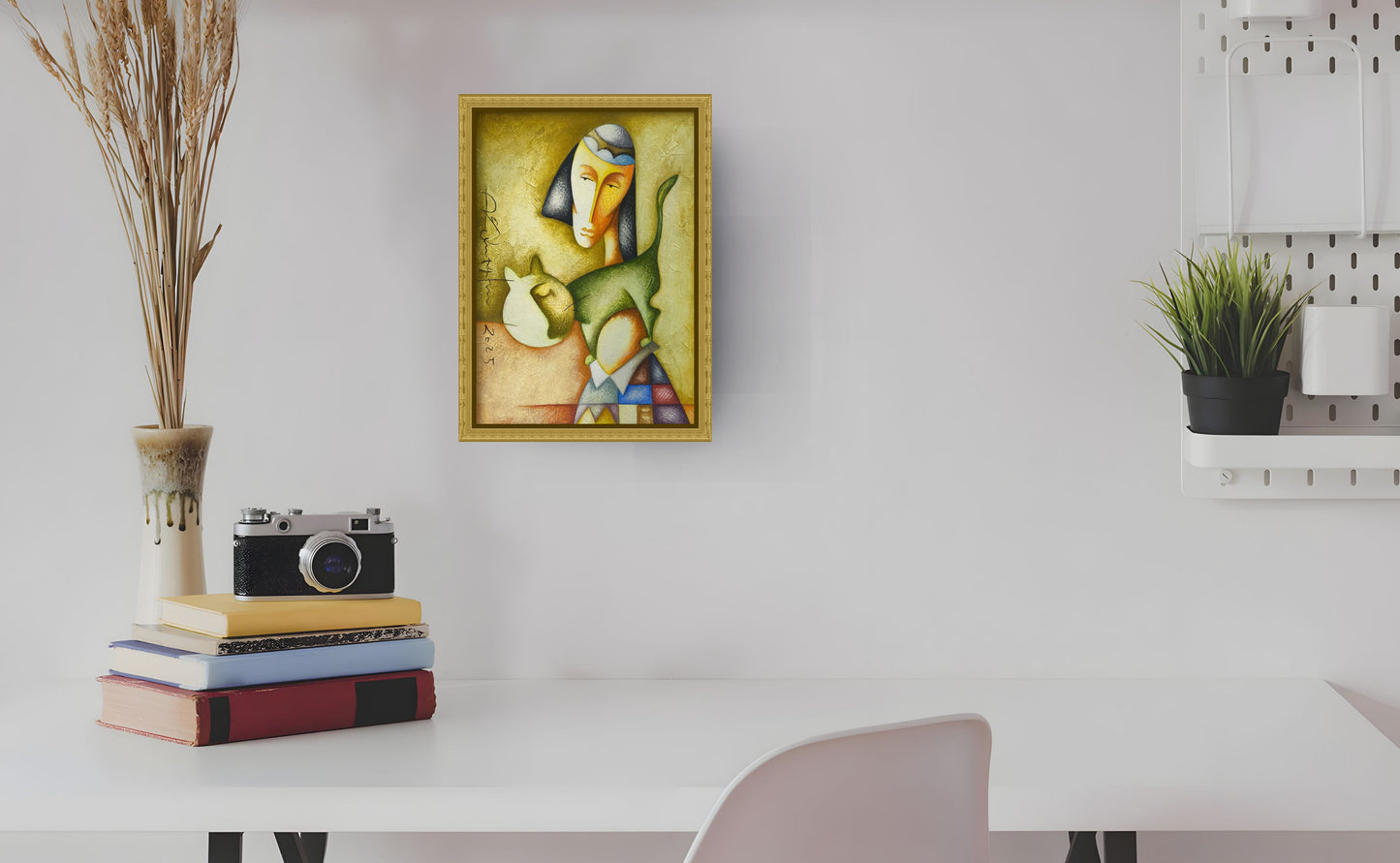 Golden Portrait with Cat - Sargis Zaqaryan
