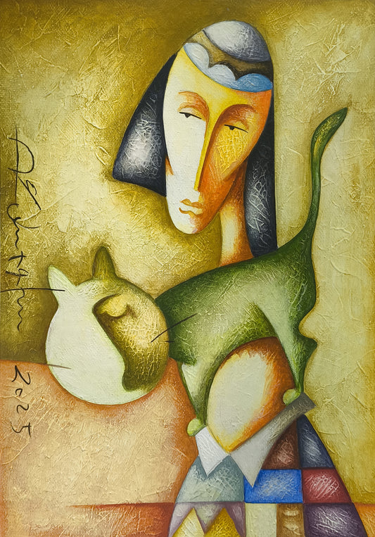 Golden Portrait with Cat - Sargis Zaqaryan