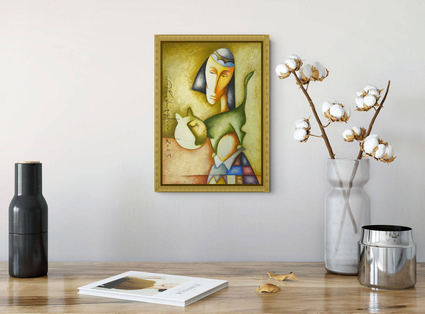 Golden Portrait with Cat - Sargis Zaqaryan