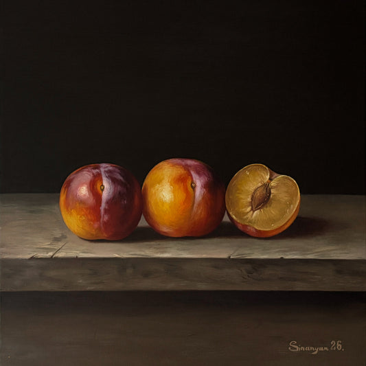 Plums on a Wooden Table - Gevorg Sinanian